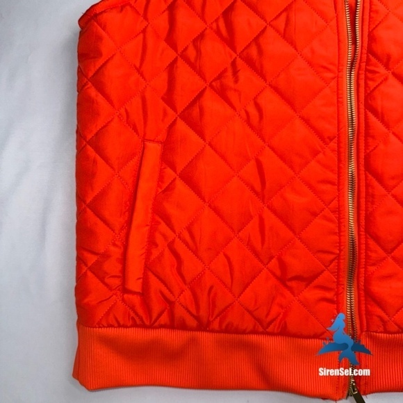 1063 NWT Crown & Ivy Puffer Vest - Plus Size 1X - Orange Vue/Blue Gingham - Picture 4 of 15